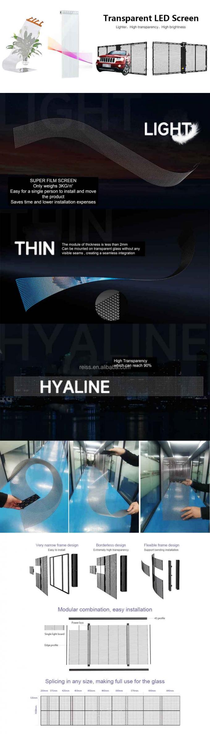 Schermo LED in vetro P3.91-7.81 HD Trasparente Pubblicità Schermo LED trasparente 2