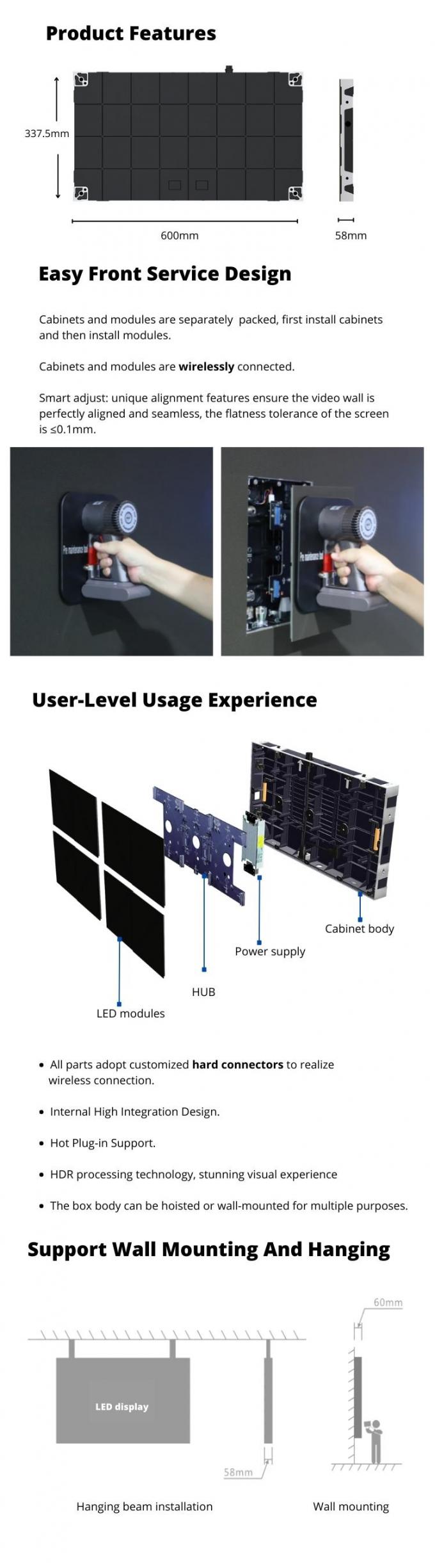 Cob impermeabile Piccolo pixel piccolo pixel p0.6 p0.7 p0.9 p1.25 micro -sottile pannello da parete a LED a LED a LED 6