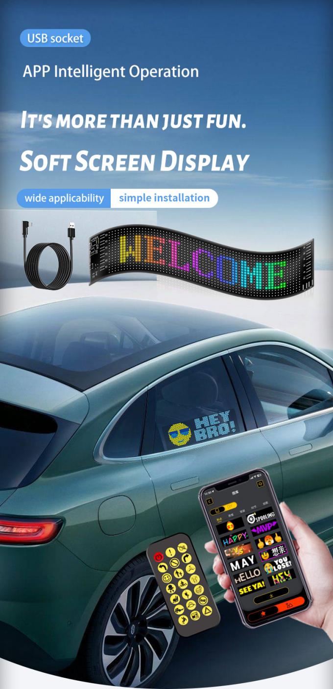 Car LED Sign Display 16*64 Programmabile USB 5V RGB Pattern Animation Testo fai da te Pannello di scorrimento Remote Controllo Pubblicità schermo LED 0